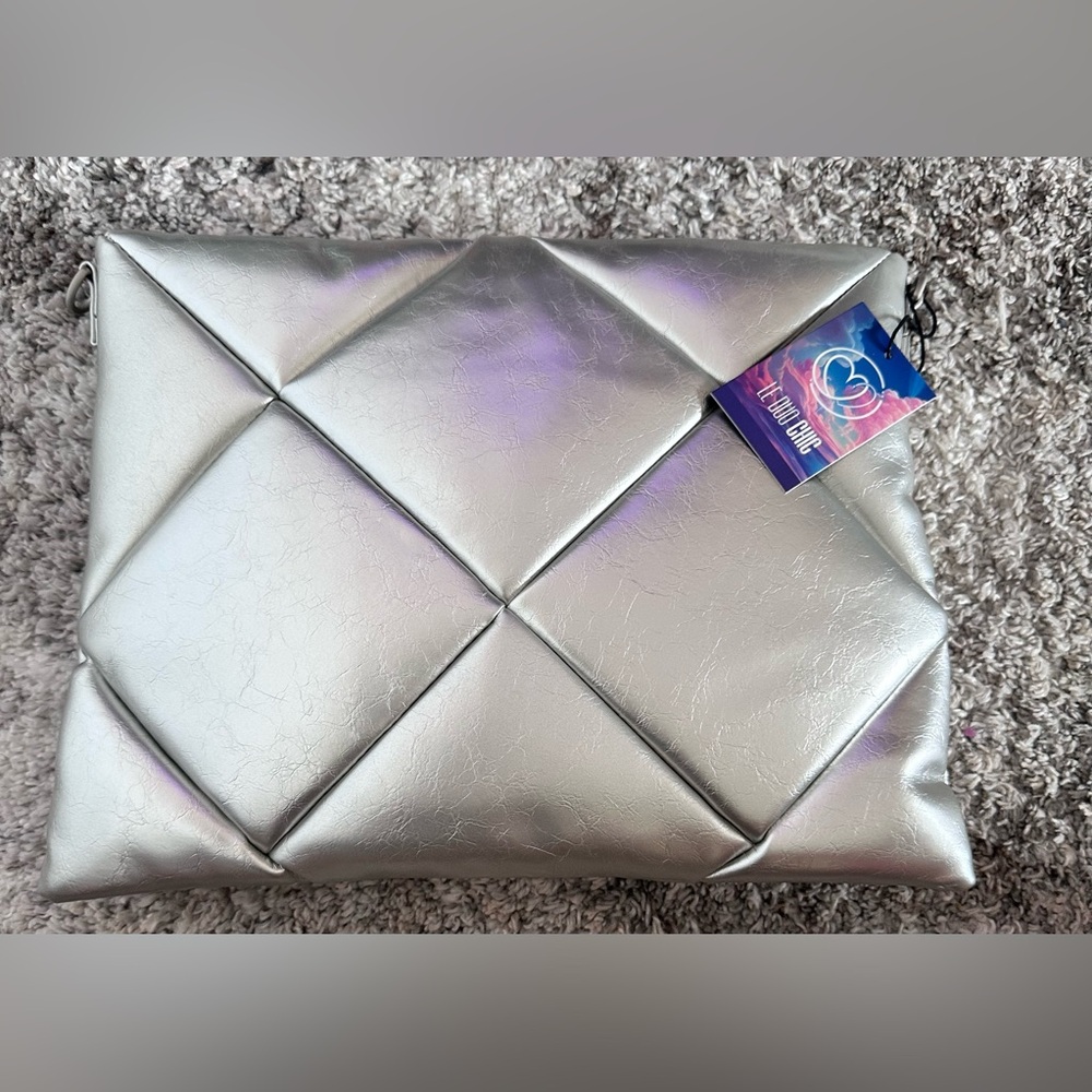 Le Duo Chic Silver Quilted Laptop Bag 14in
